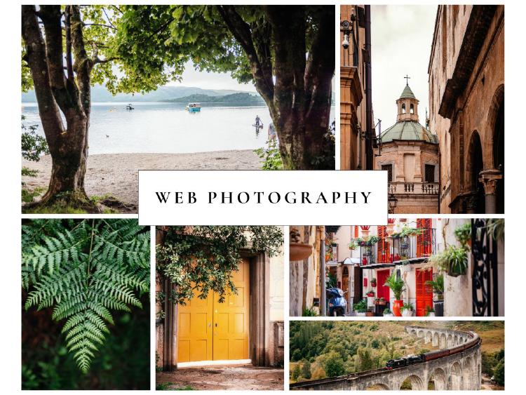 Collage of travel and lifestyle images with the title Web Photography